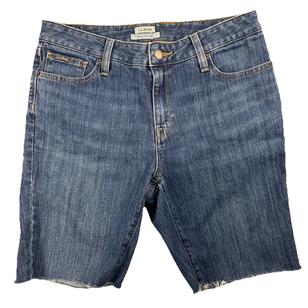 L.L.Bean Denim Shorts Women 8 MT Blue Favorite Fit Cut Off Raw Hem 292220